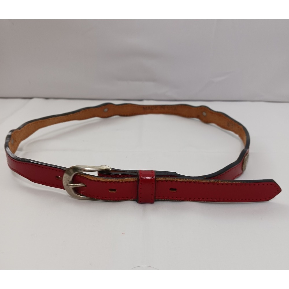 Circley Red Leather Belt Women's Junior S z 28 Heart Conchos Made‎ USA